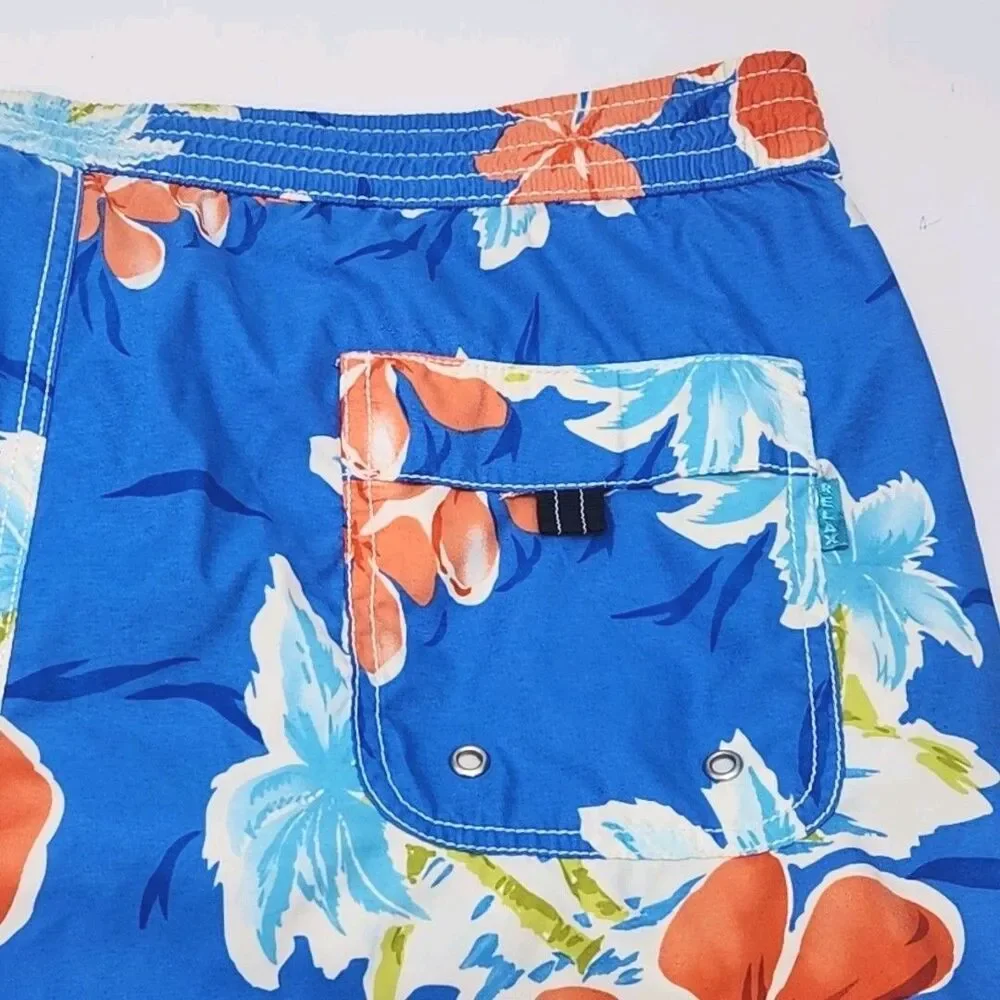 Tommy Bahama Swim Trunks Short Men Sz Large Blue Floral Mesh Elastic 9